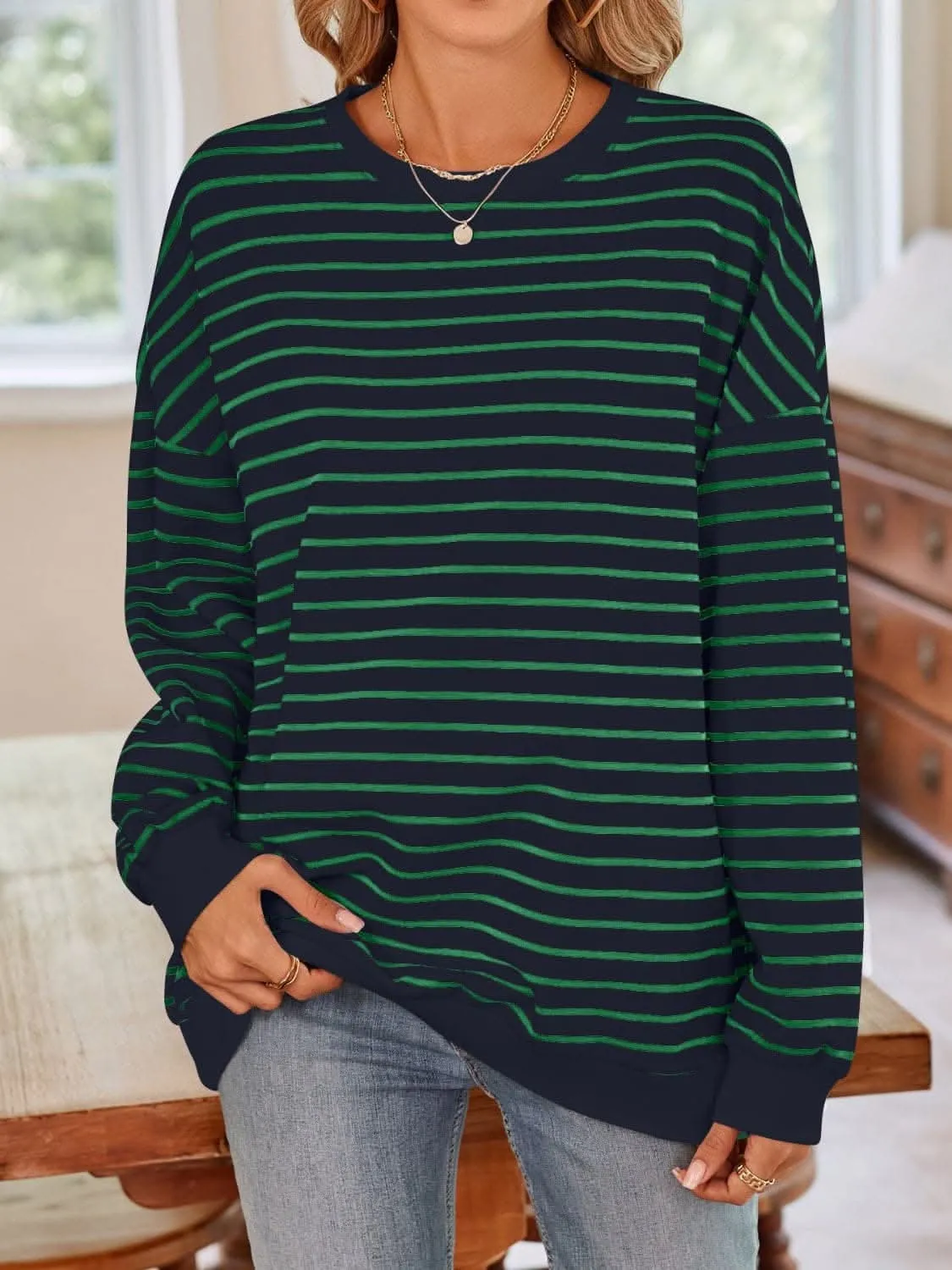 Cozy striped crewneck sweatshirt