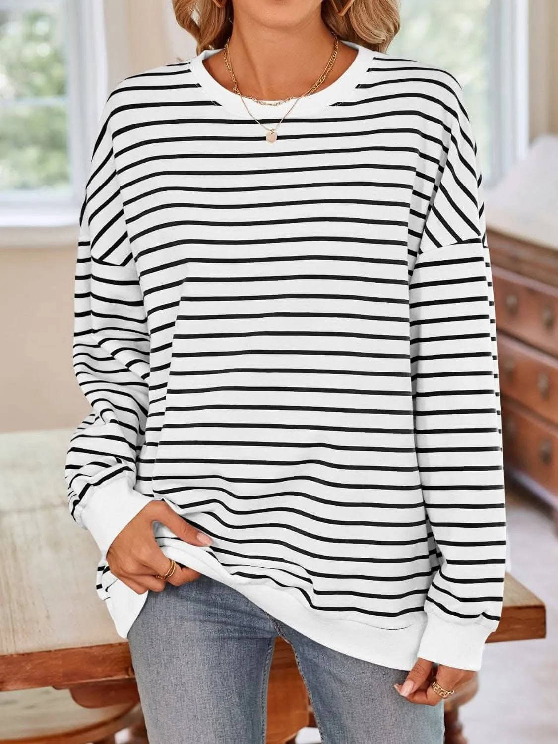 Cozy striped crewneck sweatshirt