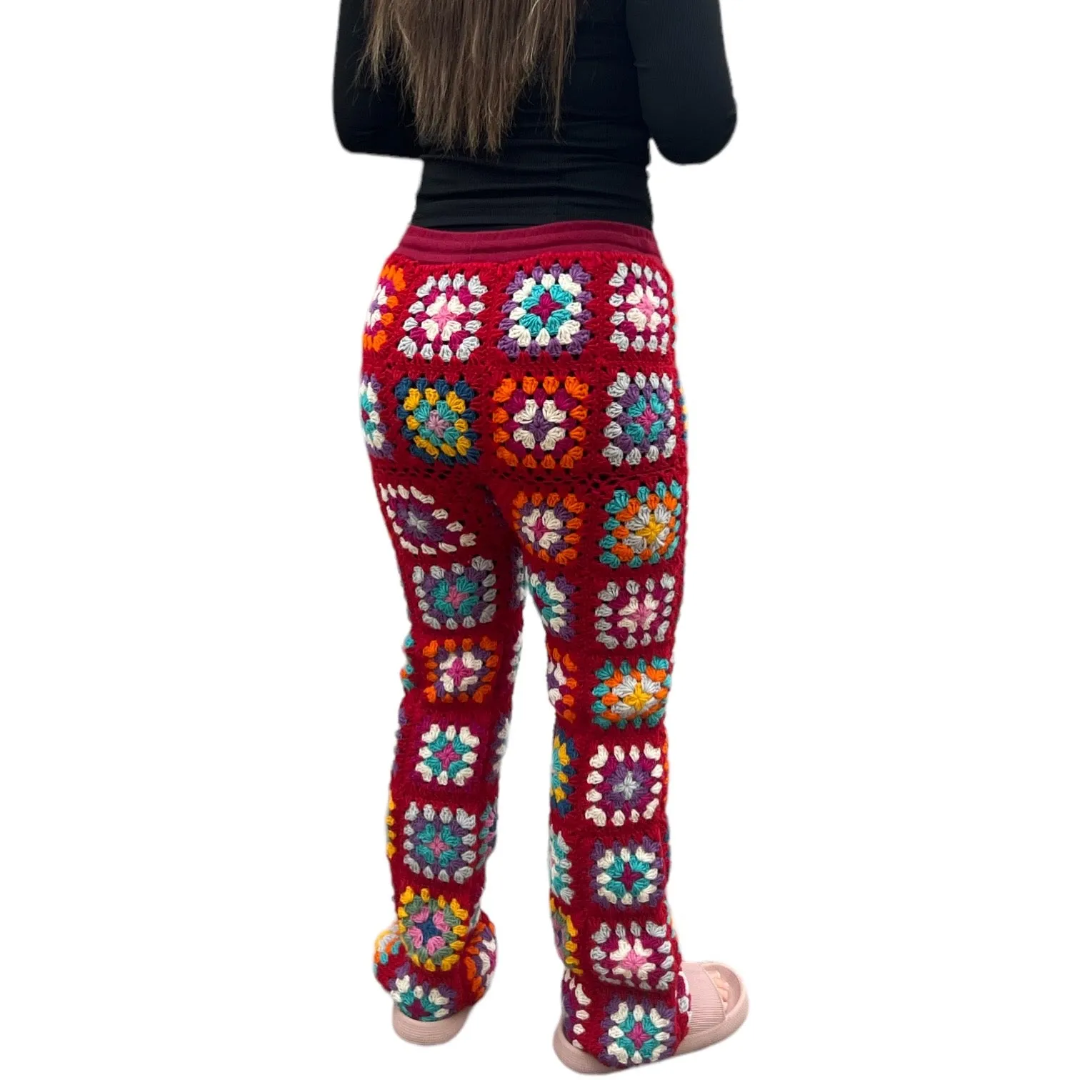 Crotchet Granny Square Cardigan and Trouser Set - Red
