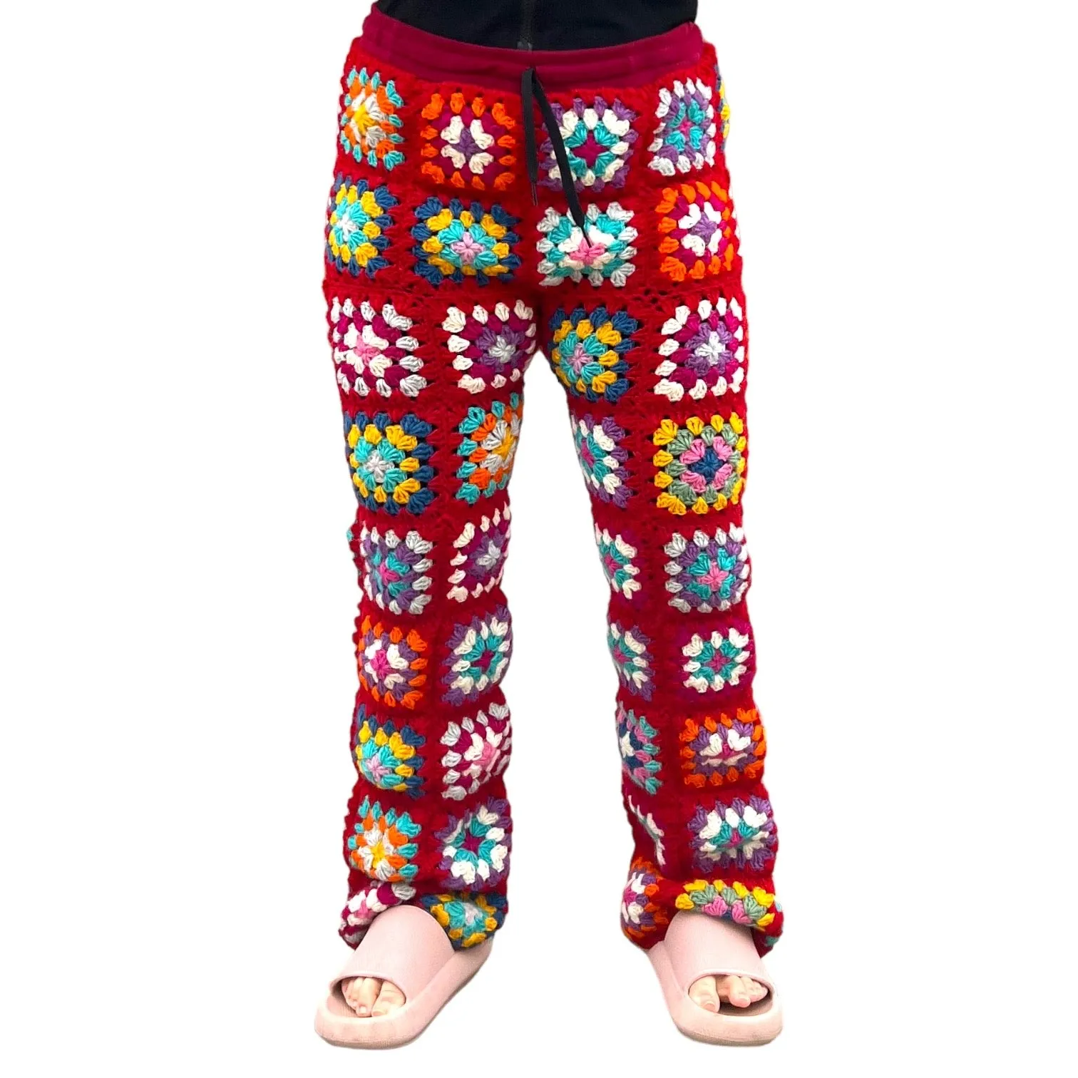 Crotchet Granny Square Cardigan and Trouser Set - Red