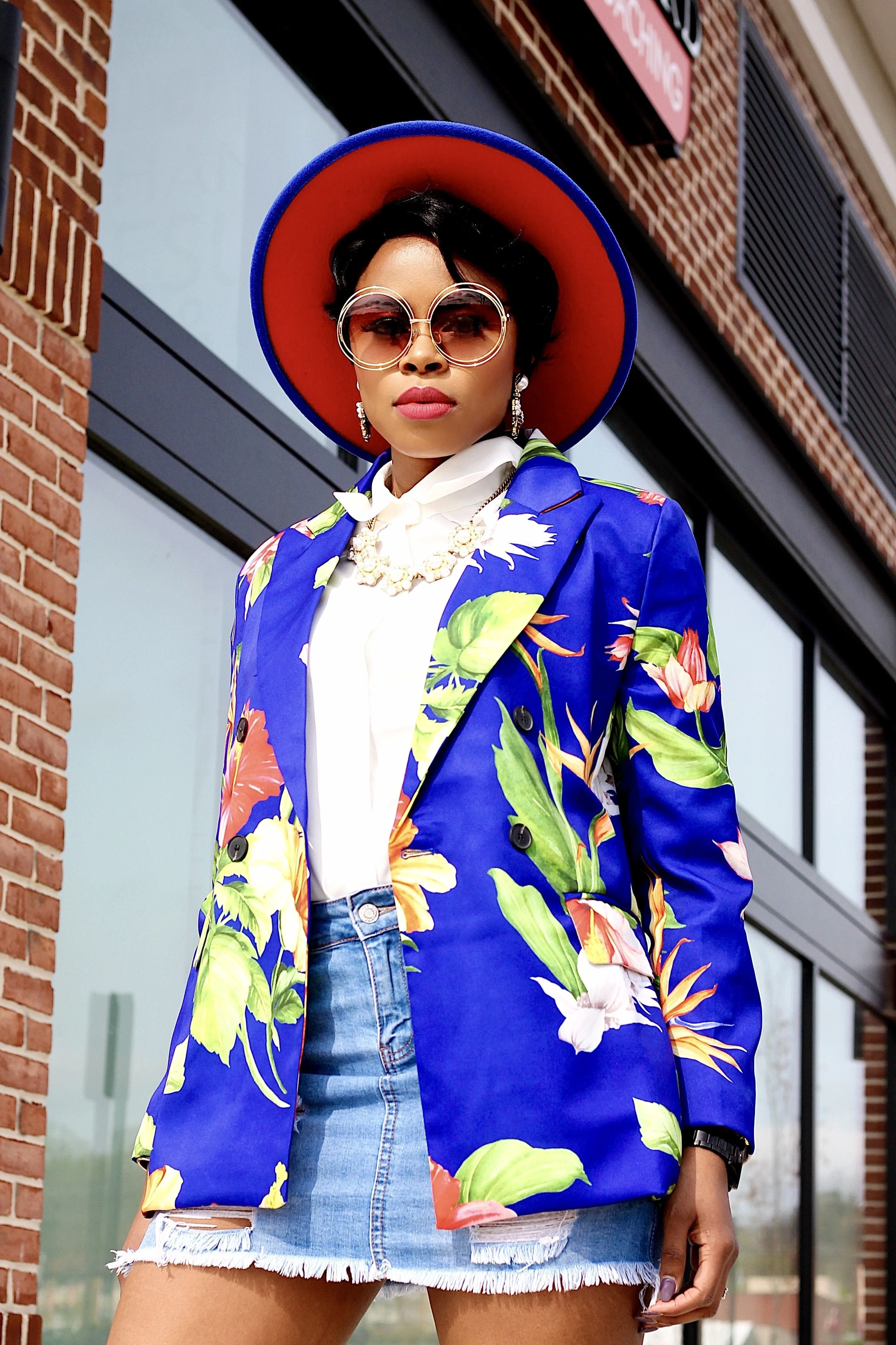 Double Breasted Floral Print Blazer