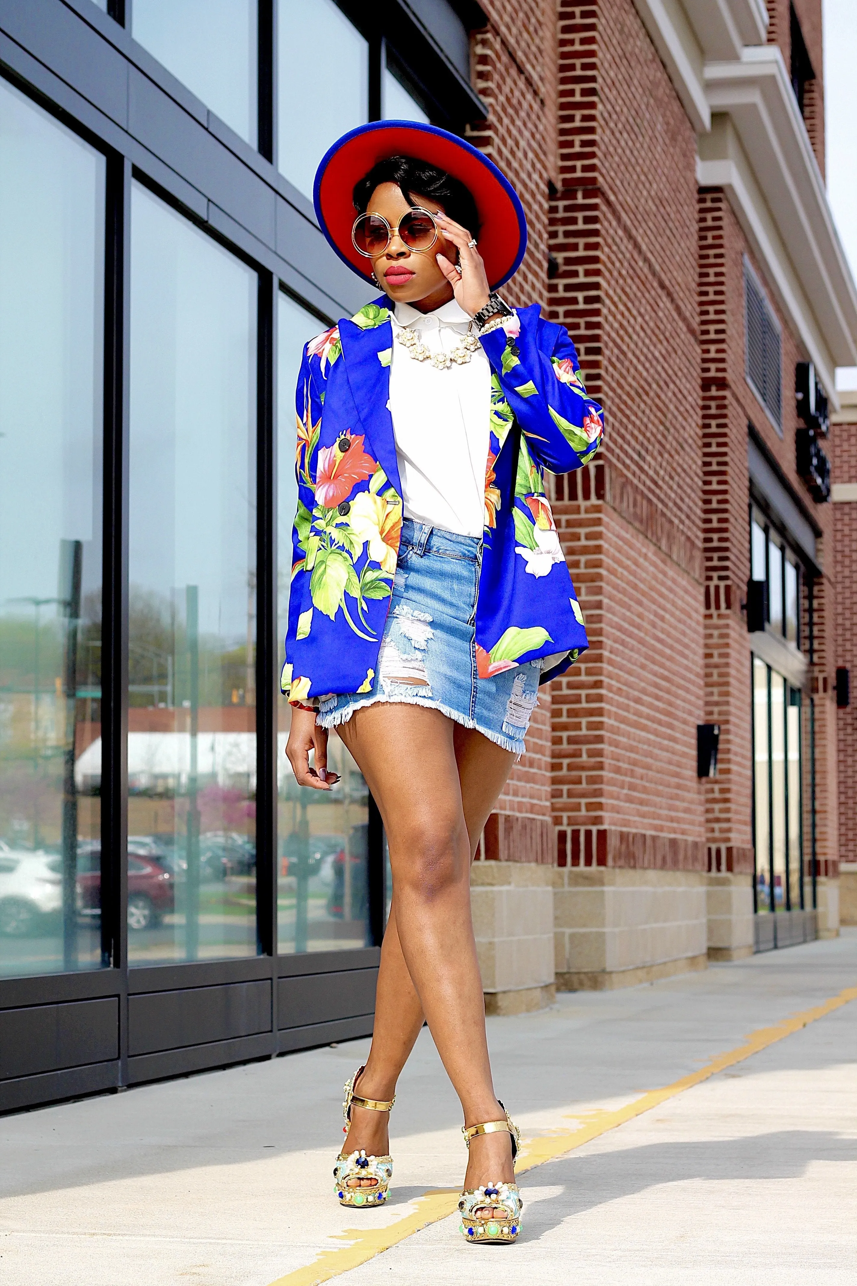 Double Breasted Floral Print Blazer