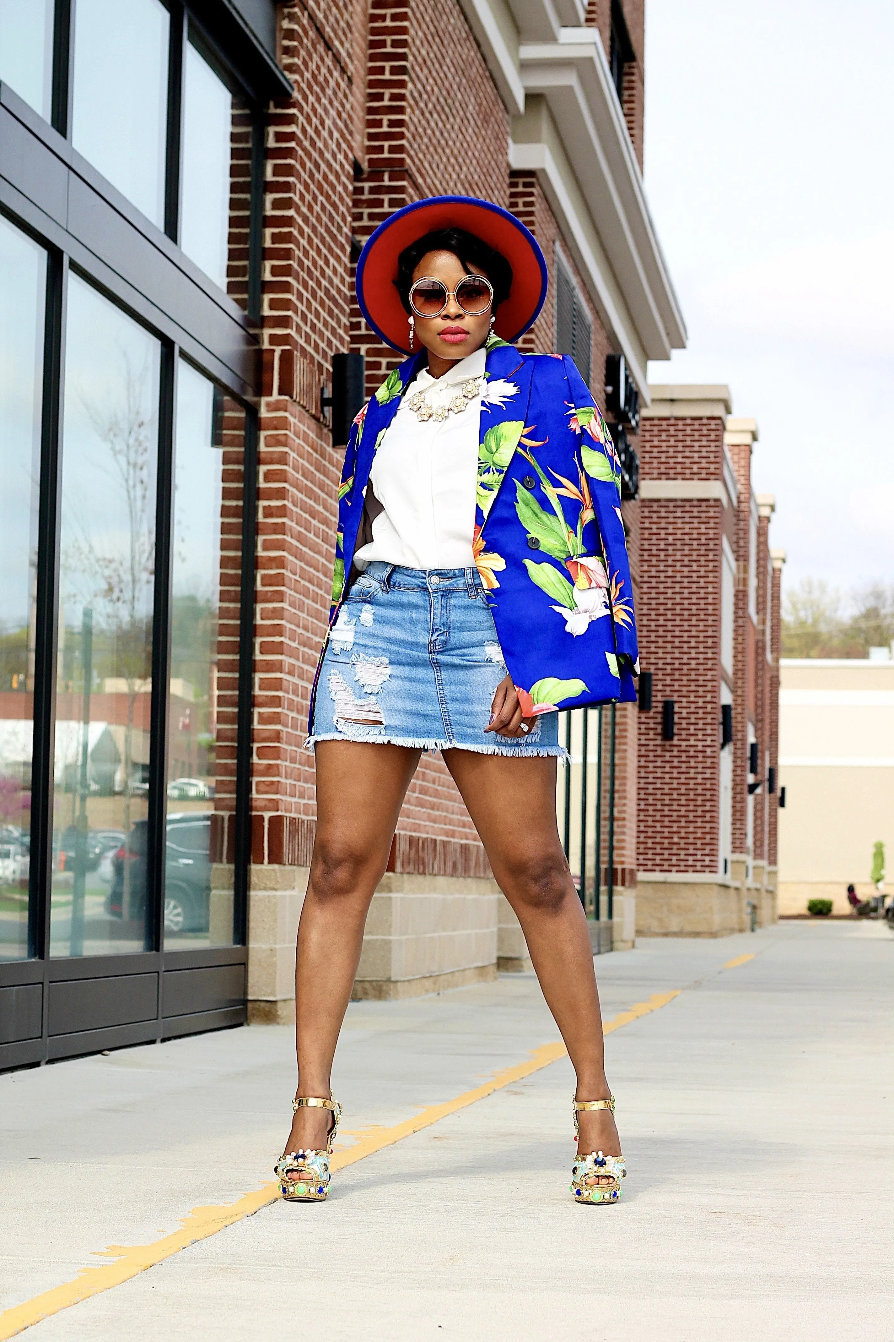 Double Breasted Floral Print Blazer