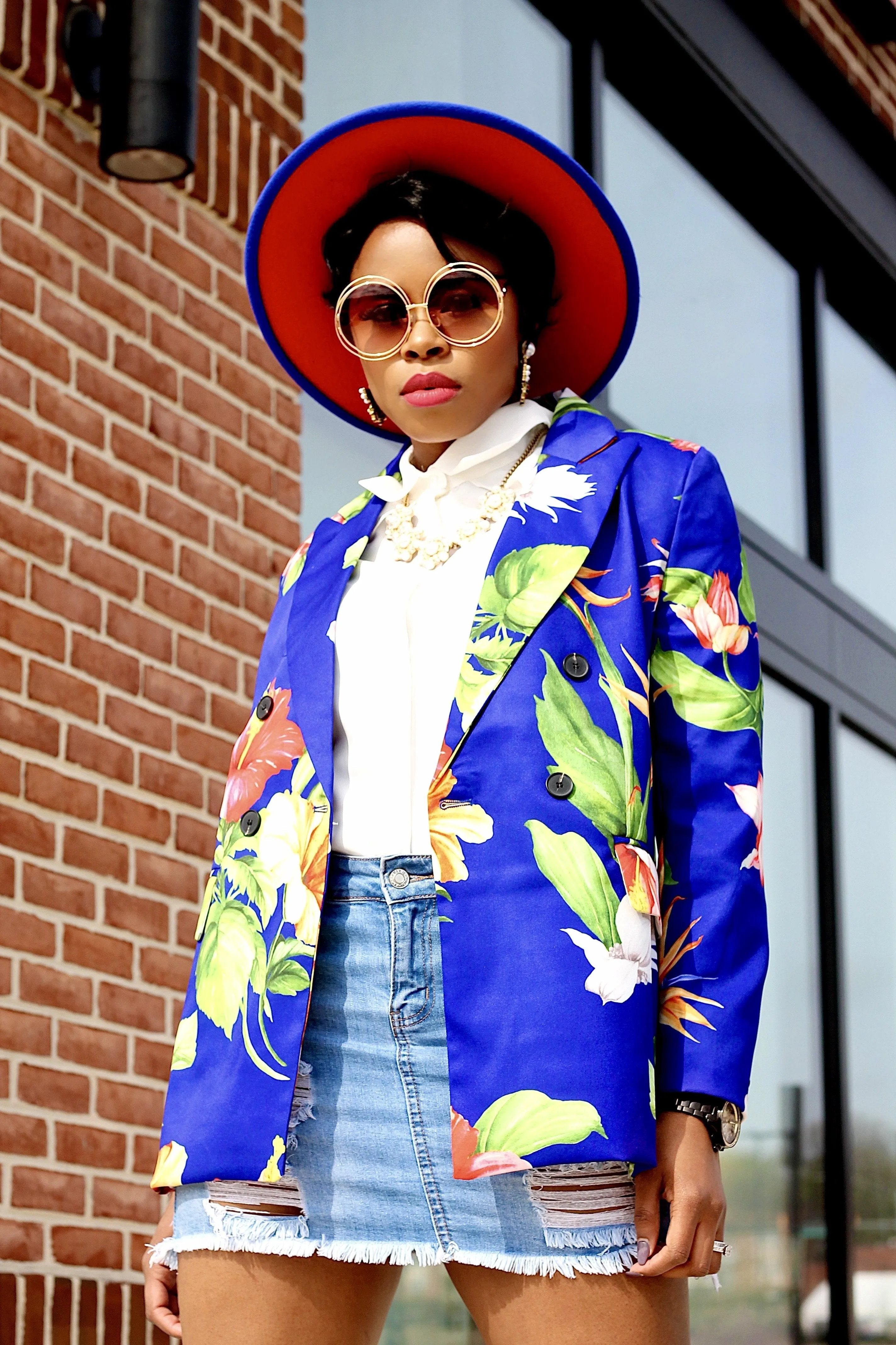 Double Breasted Floral Print Blazer