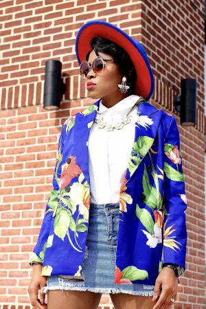 Double Breasted Floral Print Blazer