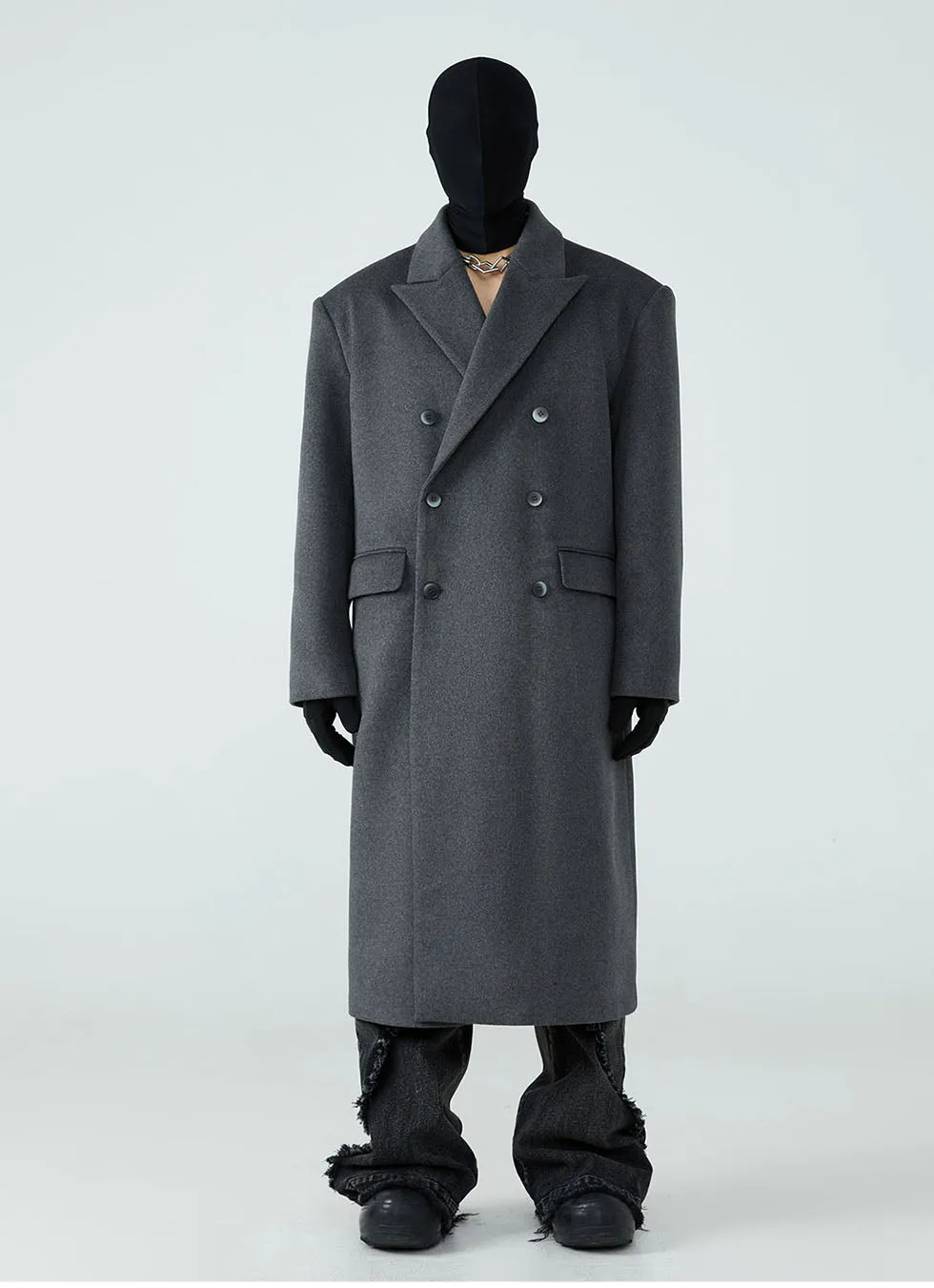 Double-breasted mid-length wool coat