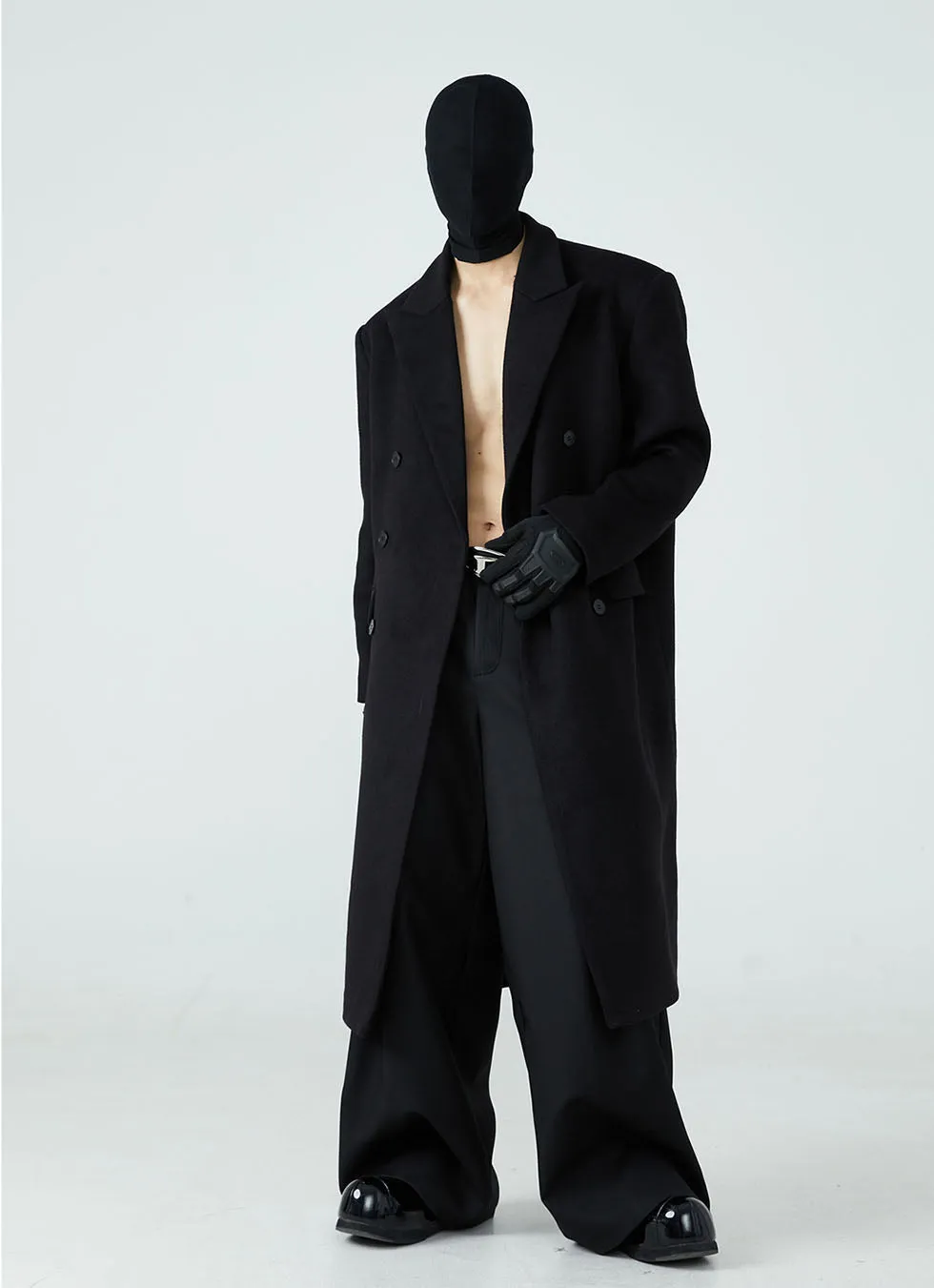 Double-breasted mid-length wool coat