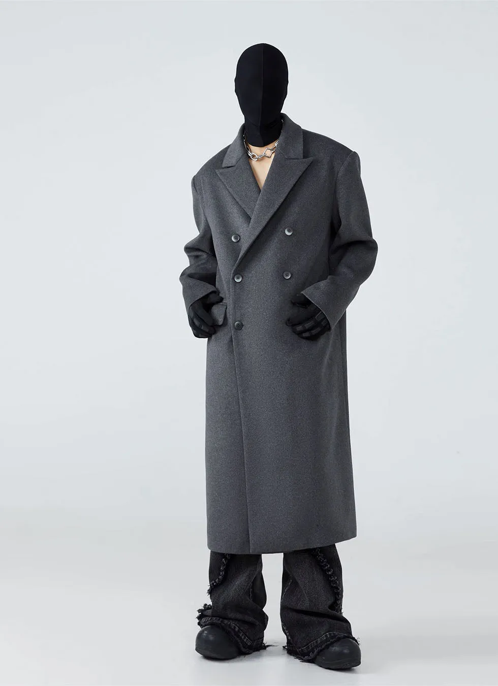 Double-breasted mid-length wool coat
