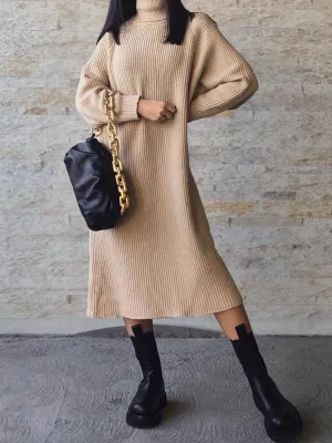 Fashion Knitted High Neck Loose Casual Sweater Dress