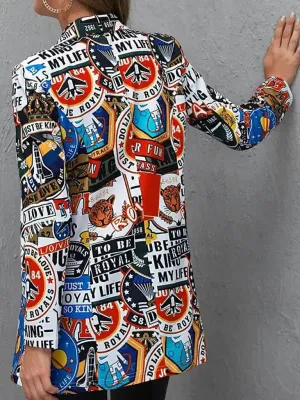 Fashion trend graffiti printing logo plate ladies suit jacket