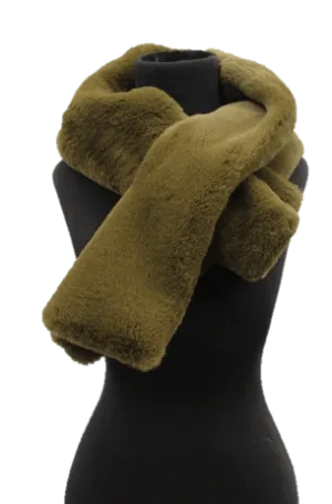 Faux Fur Pull Through Muffler - Olive