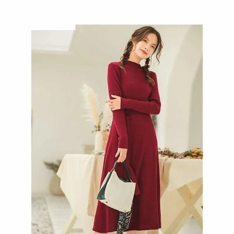 Form Fitting Long Sleeve Knit Sweater Dress