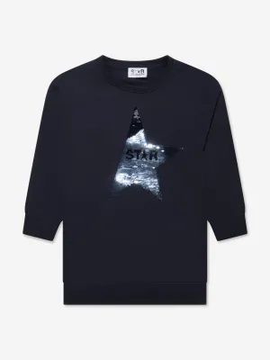 Golden Goose Girls Reversible Sequinned Big Star Sweater Dress in Navy