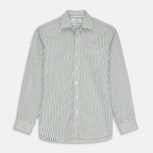 Green Stripe Weekend Fit Shirt with Derby Collar and 1-Button Cuffs