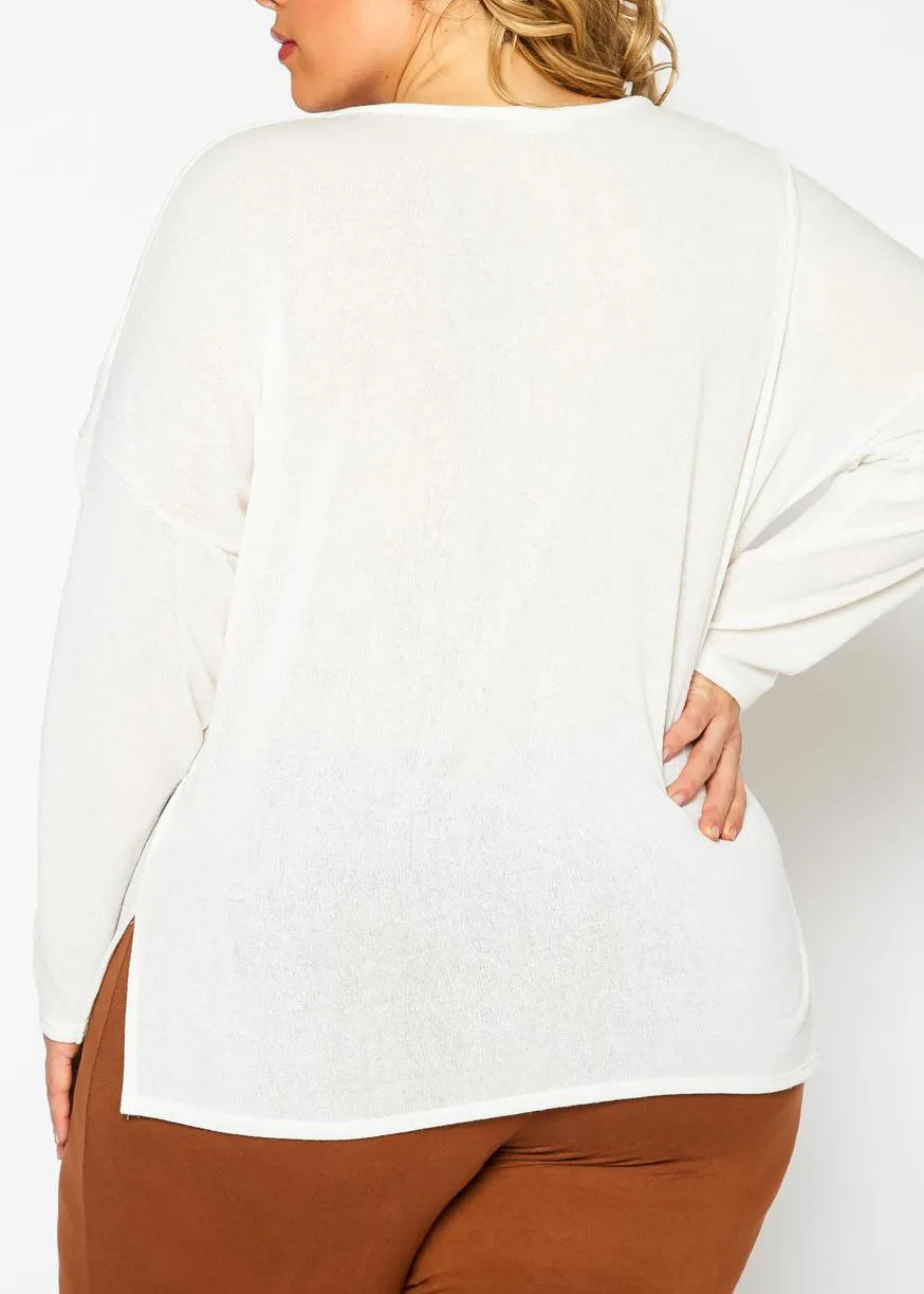 Hi Curvy Plus Size Women Knit Long Sleeve Sweater