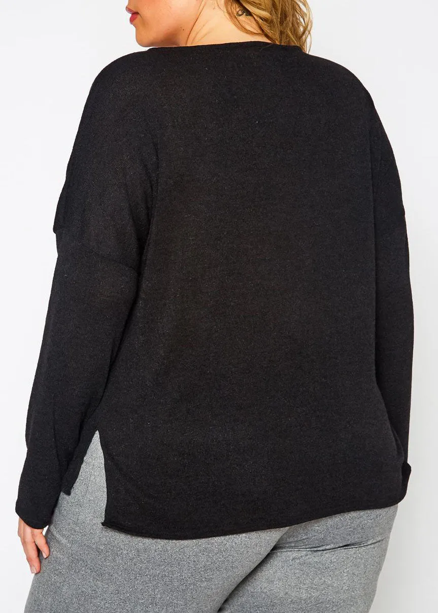 Hi Curvy Plus Size Women Knit Long Sleeve Sweater