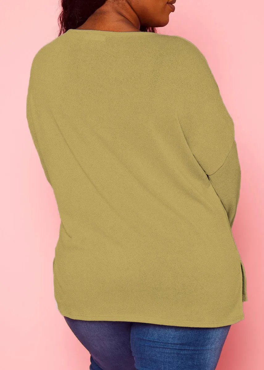 Hi Curvy Plus Size Women Knit Long Sleeve Sweater