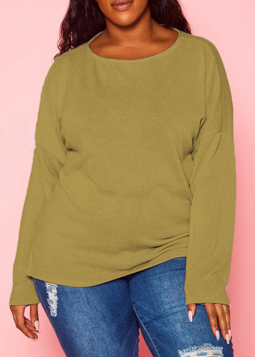 Hi Curvy Plus Size Women Knit Long Sleeve Sweater