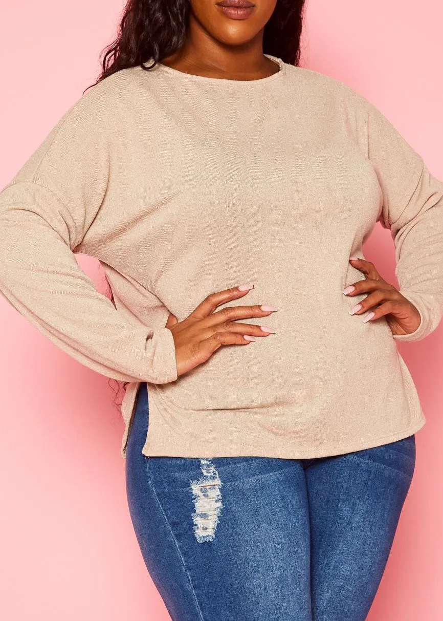 Hi Curvy Plus Size Women Knit Long Sleeve Sweater