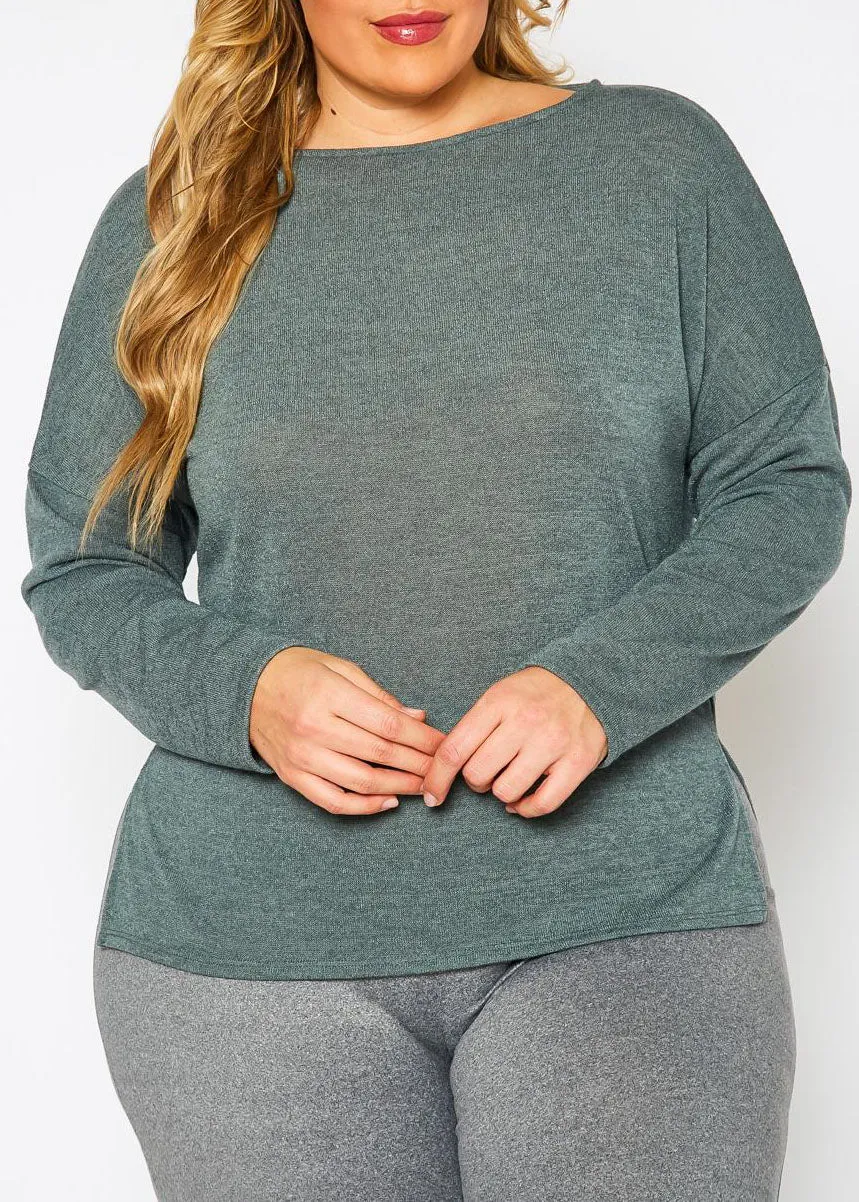 Hi Curvy Plus Size Women Knit Long Sleeve Sweater