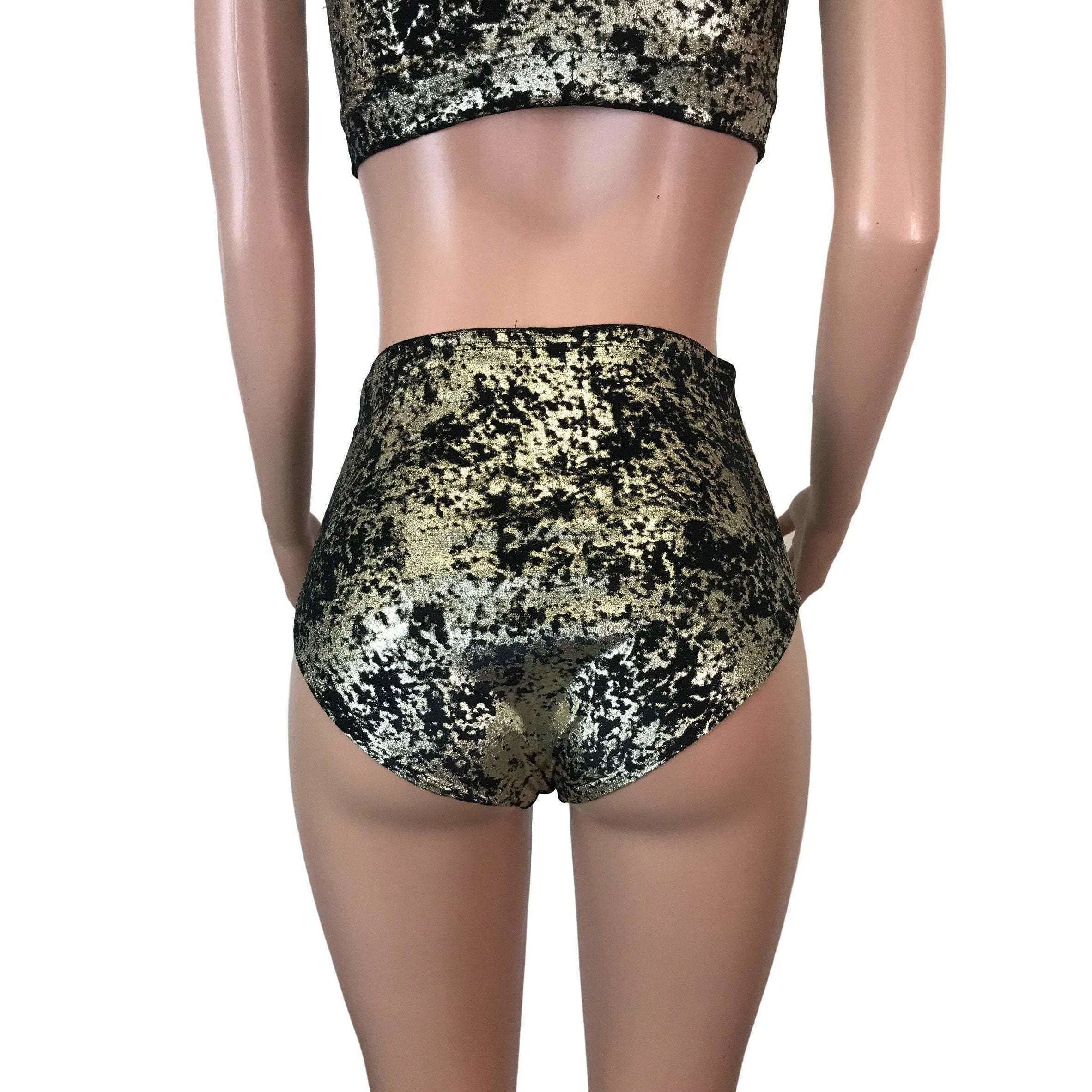 High Waist Hot Pants - Gunmetal on Black Gilded Velvet