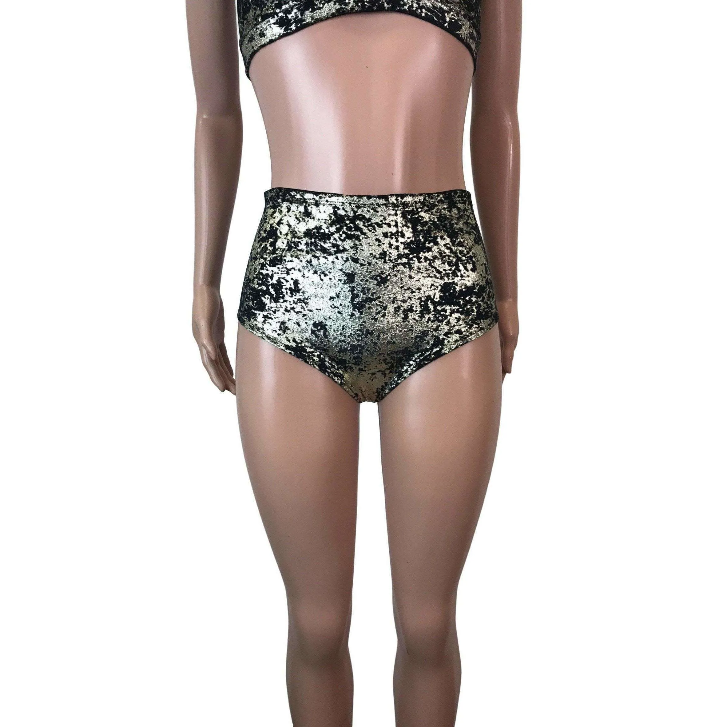 High Waist Hot Pants - Gunmetal on Black Gilded Velvet
