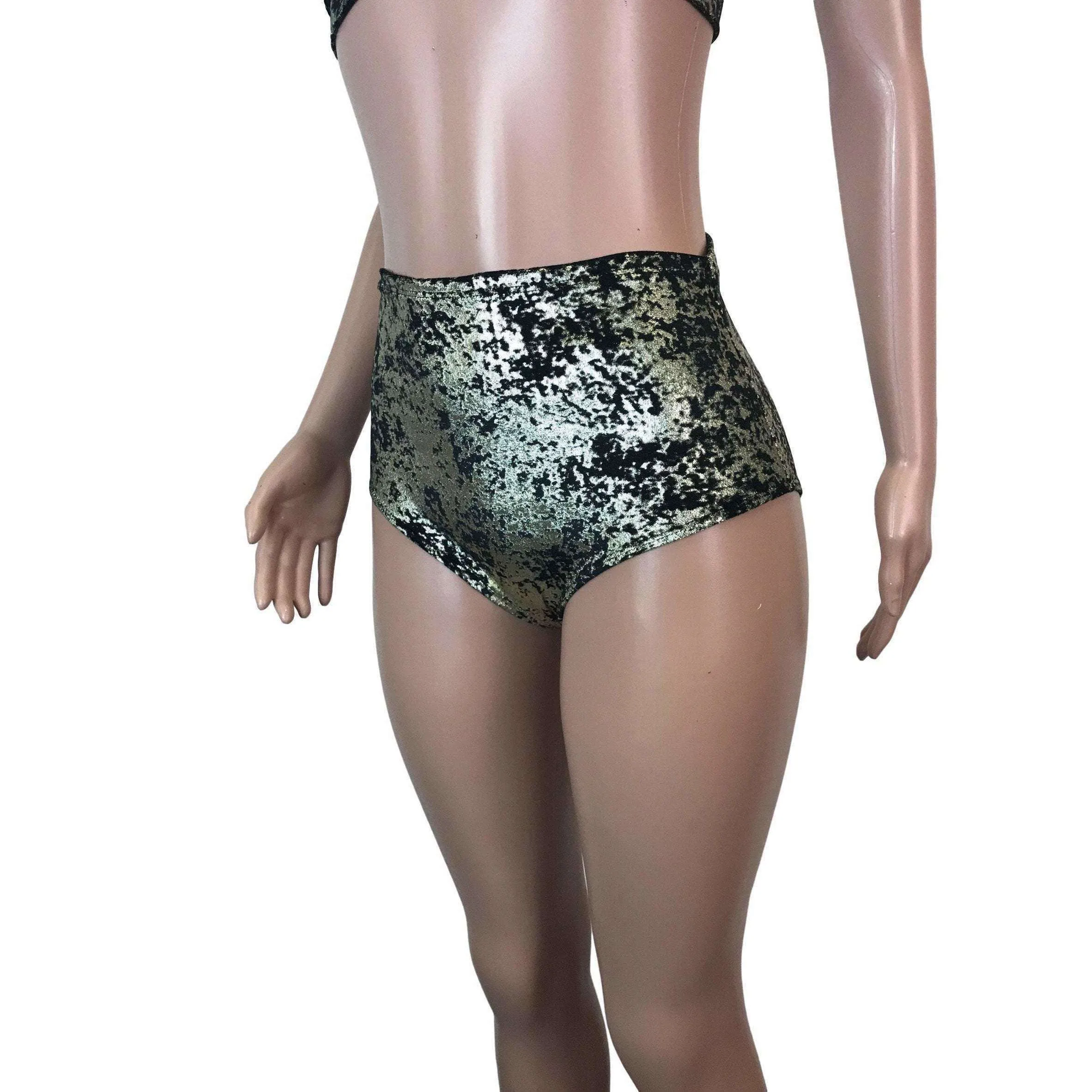 High Waist Hot Pants - Gunmetal on Black Gilded Velvet