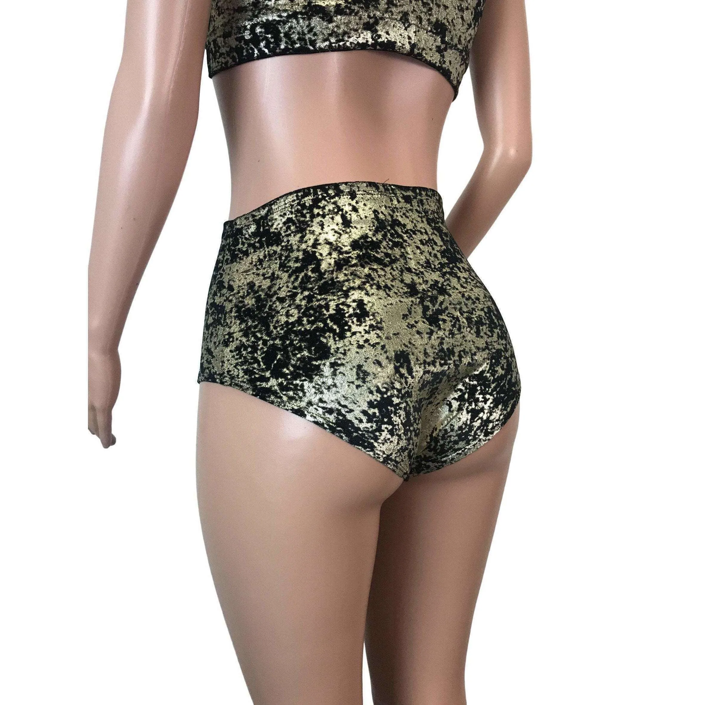 High Waist Hot Pants - Gunmetal on Black Gilded Velvet