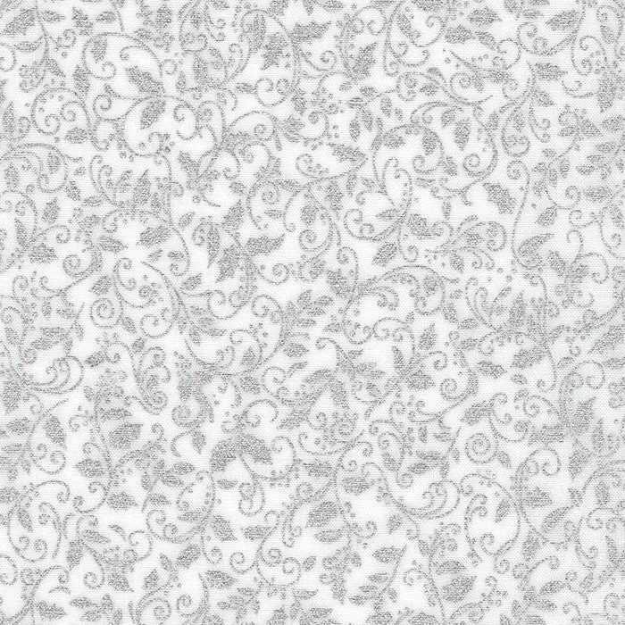 Holiday Charms Silver Metallic Leaves on White