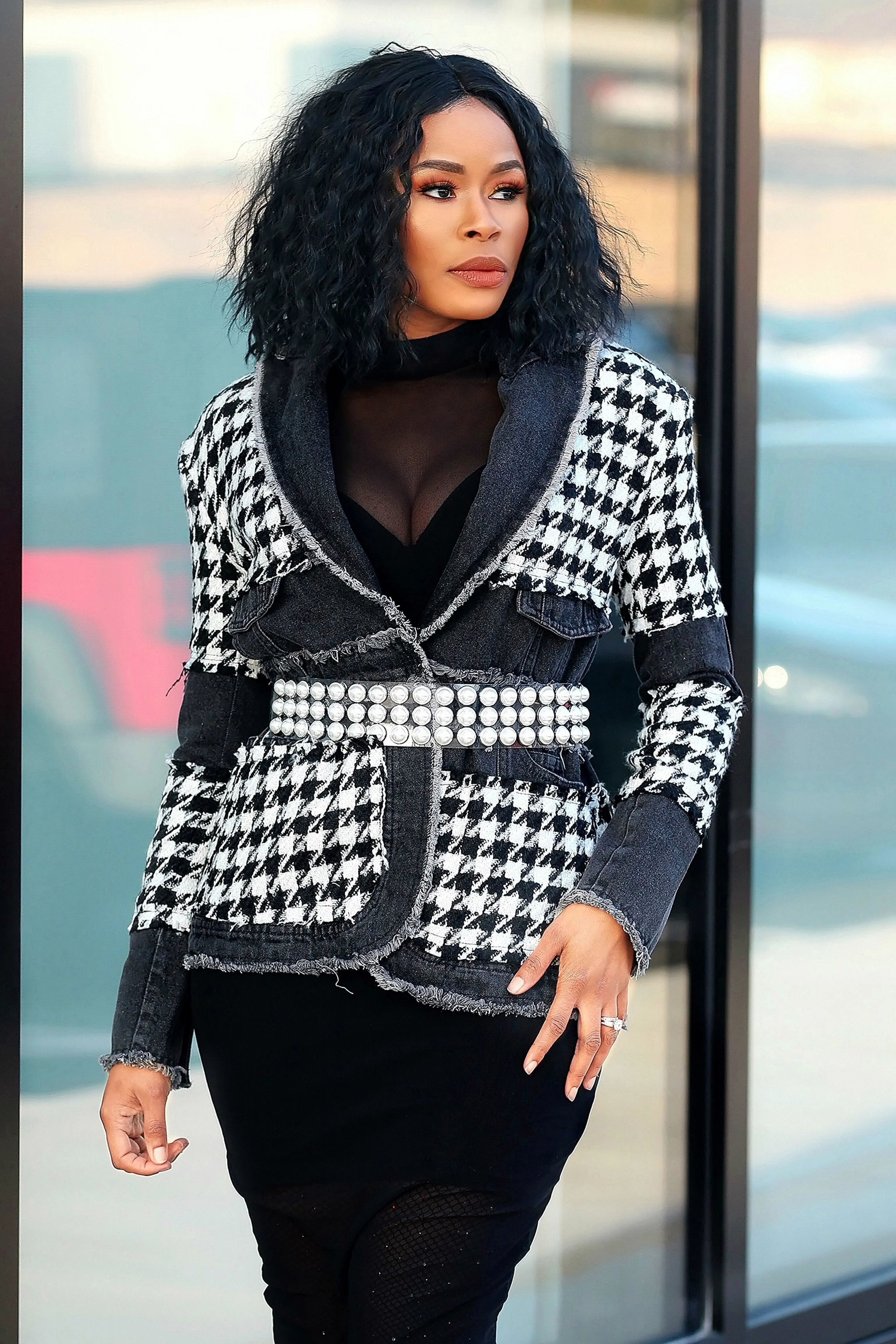 Houndstooth Jean blazer coat