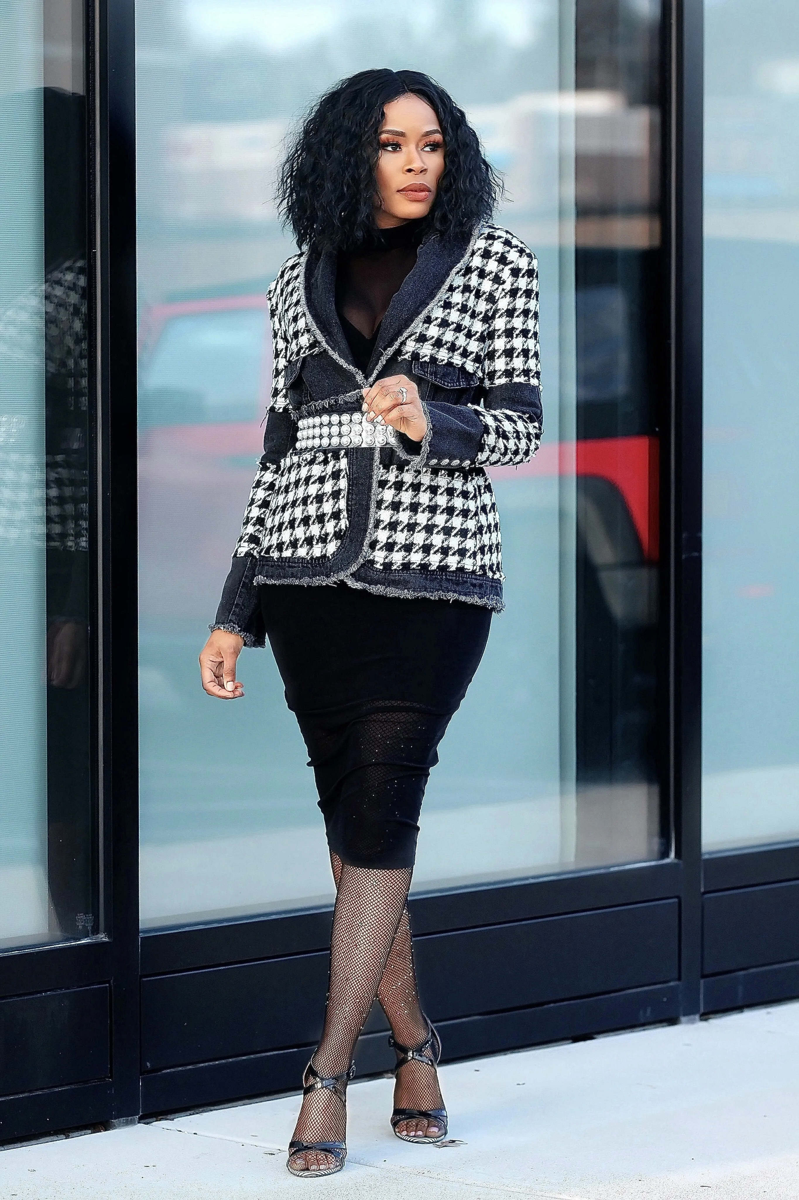 Houndstooth Jean blazer coat