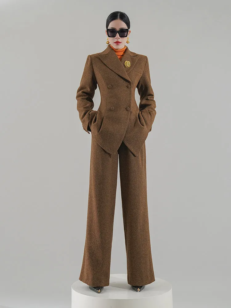 Huanzi  worsted wool high-end vintage British women's autumn winter blazer - Tiwe