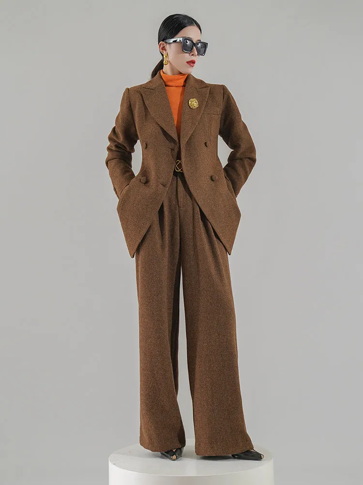 Huanzi  worsted wool high-end vintage British women's autumn winter blazer - Tiwe