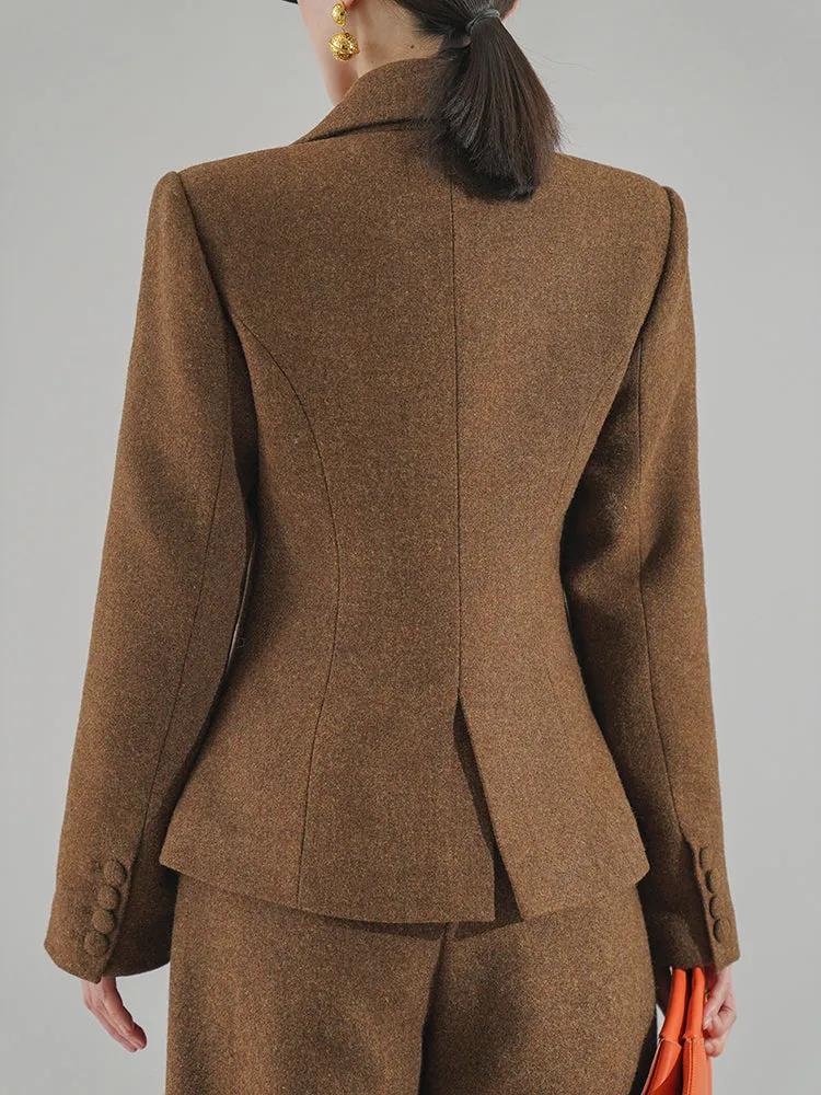 Huanzi  worsted wool high-end vintage British women's autumn winter blazer - Tiwe