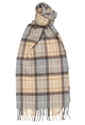Joshua Ellis Classic Tartan Cashmere Scarf Blue x Grey