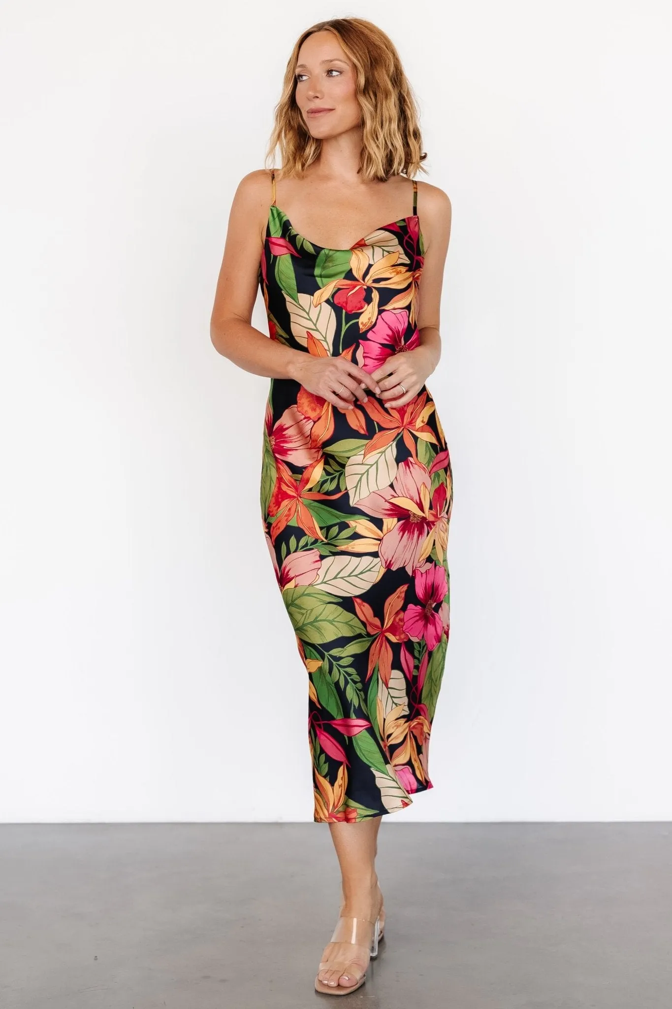 Kala Slip Midi Dress | Black Multi Floral