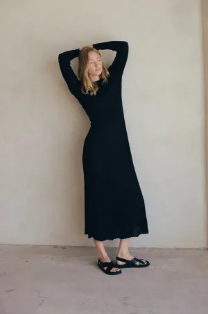 Knit Sweater Ribbed Long Sleeve Maxi Dress Black