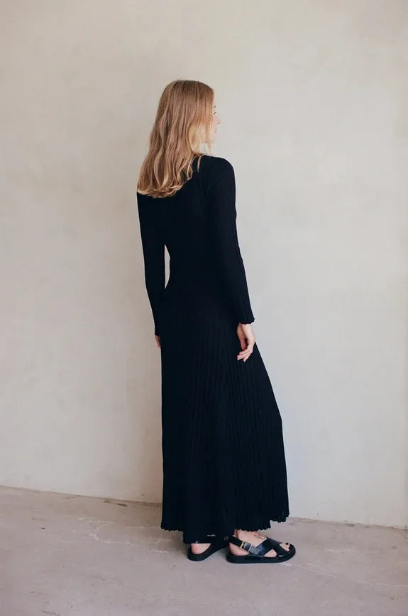 Knit Sweater Ribbed Long Sleeve Maxi Dress Black
