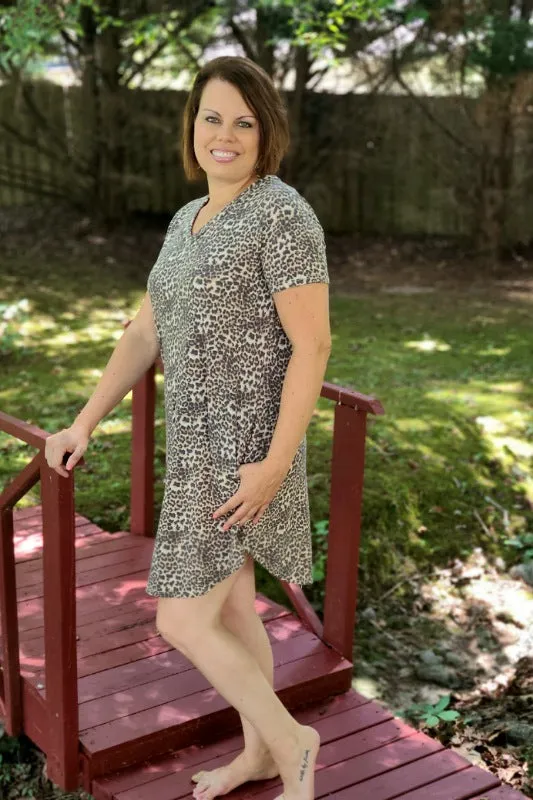 Leopard Print Midi Dress in Taupe