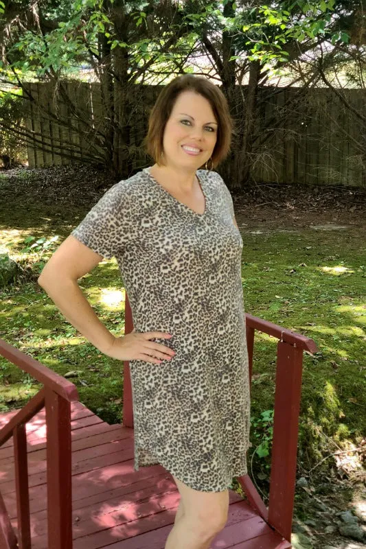 Leopard Print Midi Dress in Taupe