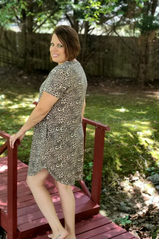Leopard Print Midi Dress in Taupe