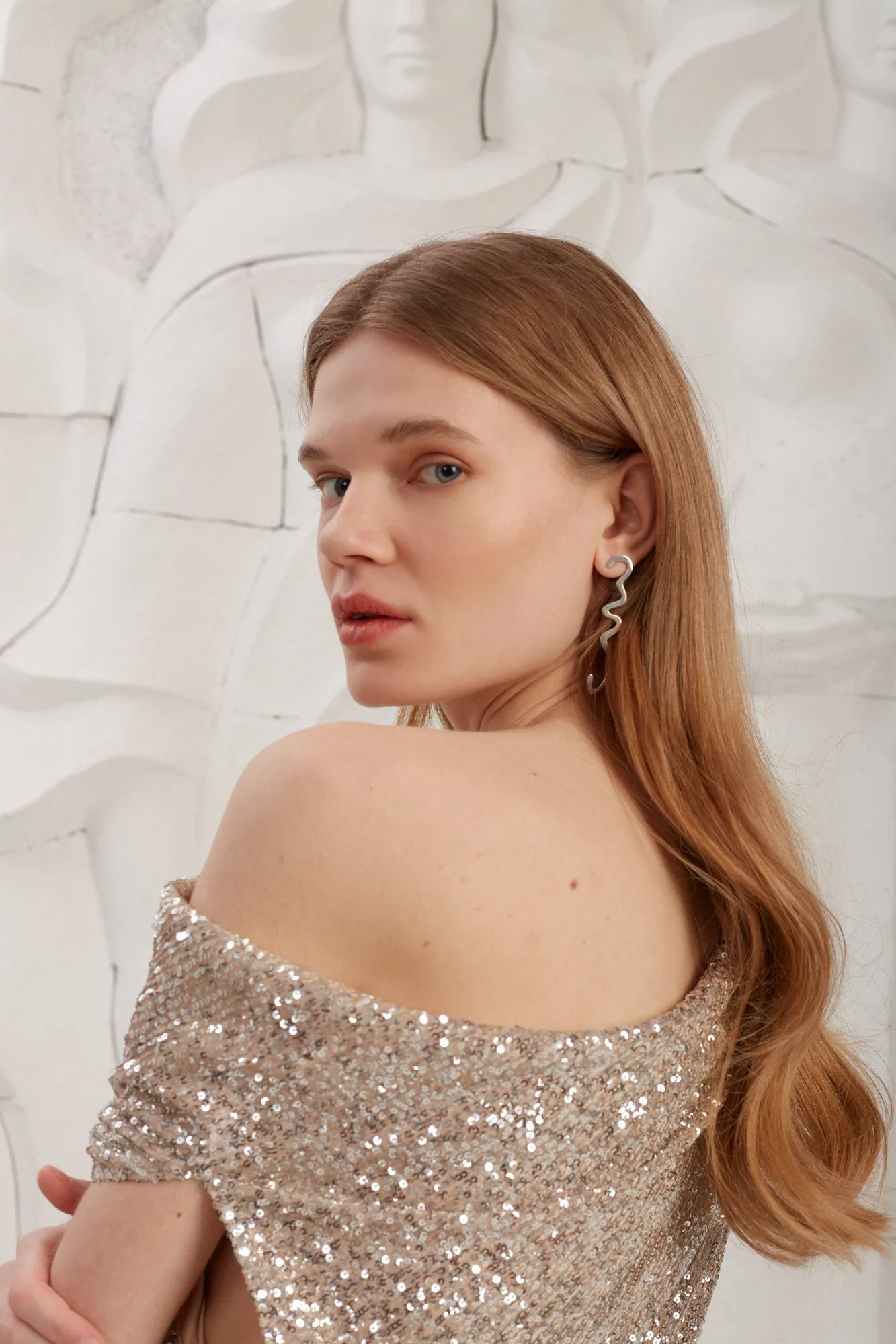 MARI silver sequin asymmetric mini dress