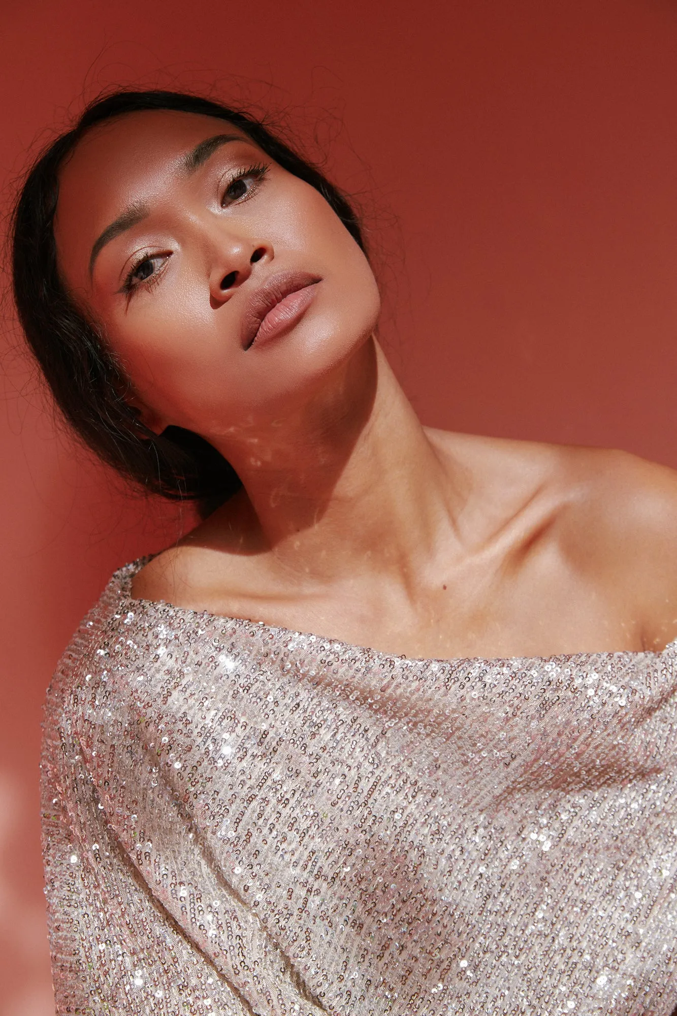 MARI silver sequin asymmetric mini dress