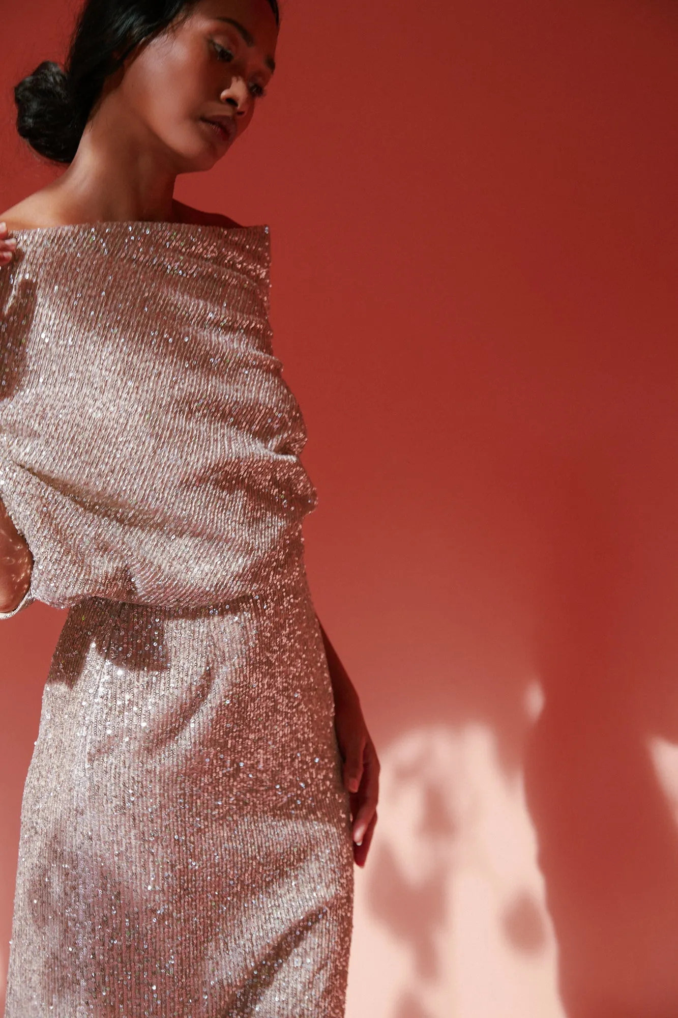 MARI silver sequin asymmetric mini dress