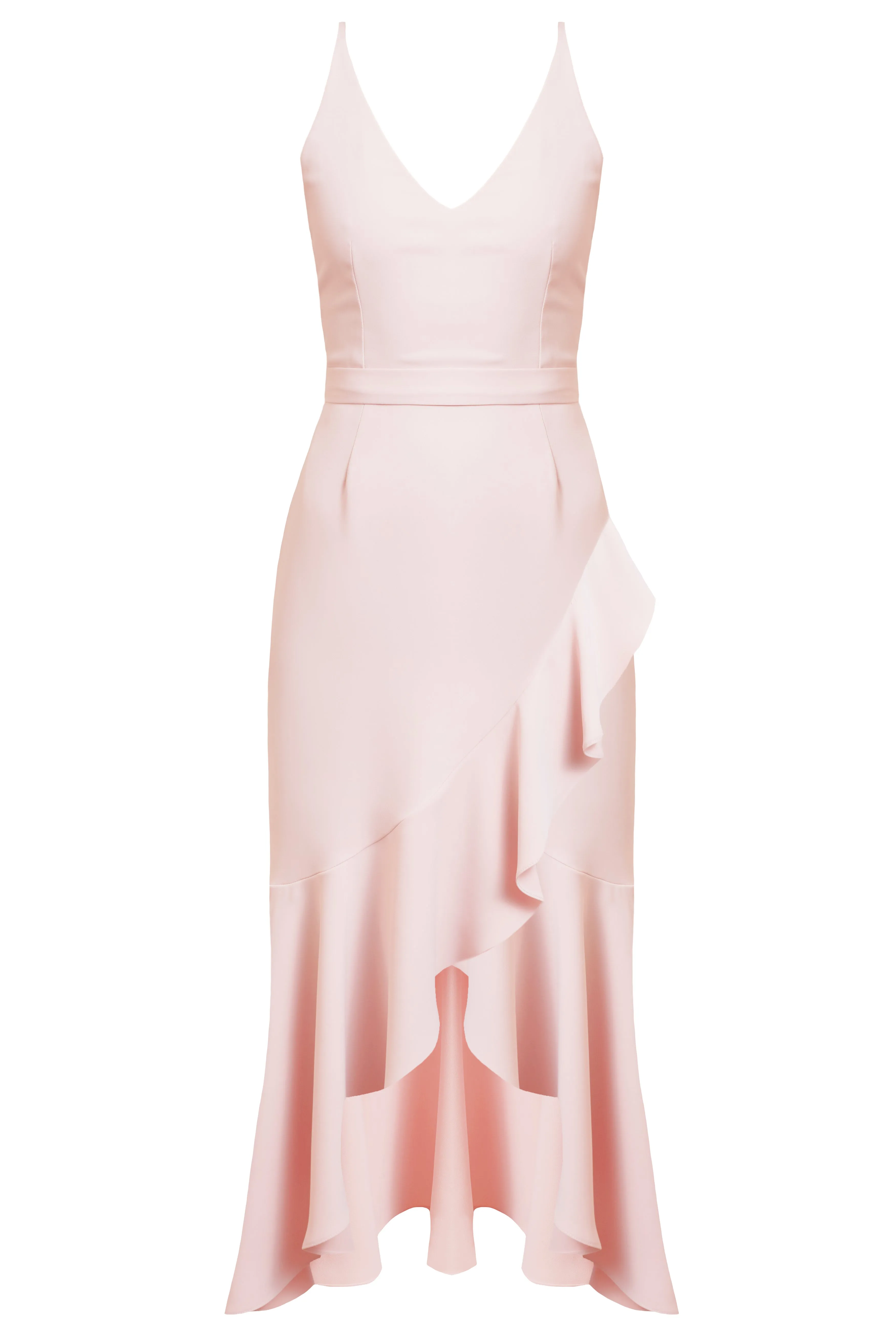 MAYA pastel pink bias frill midi dress