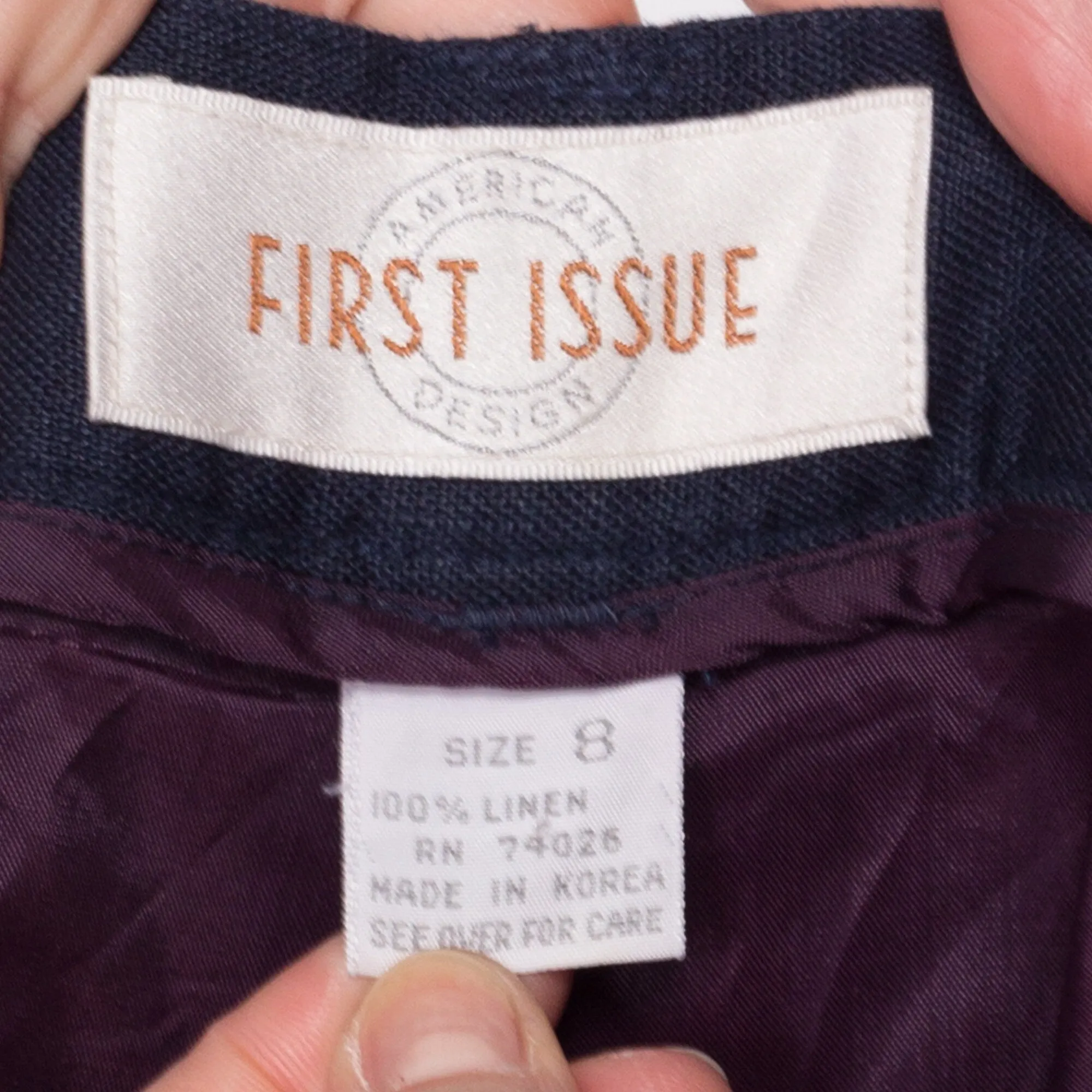 Medium 80s Midnight Blue Linen High Waisted Trousers 27.5"