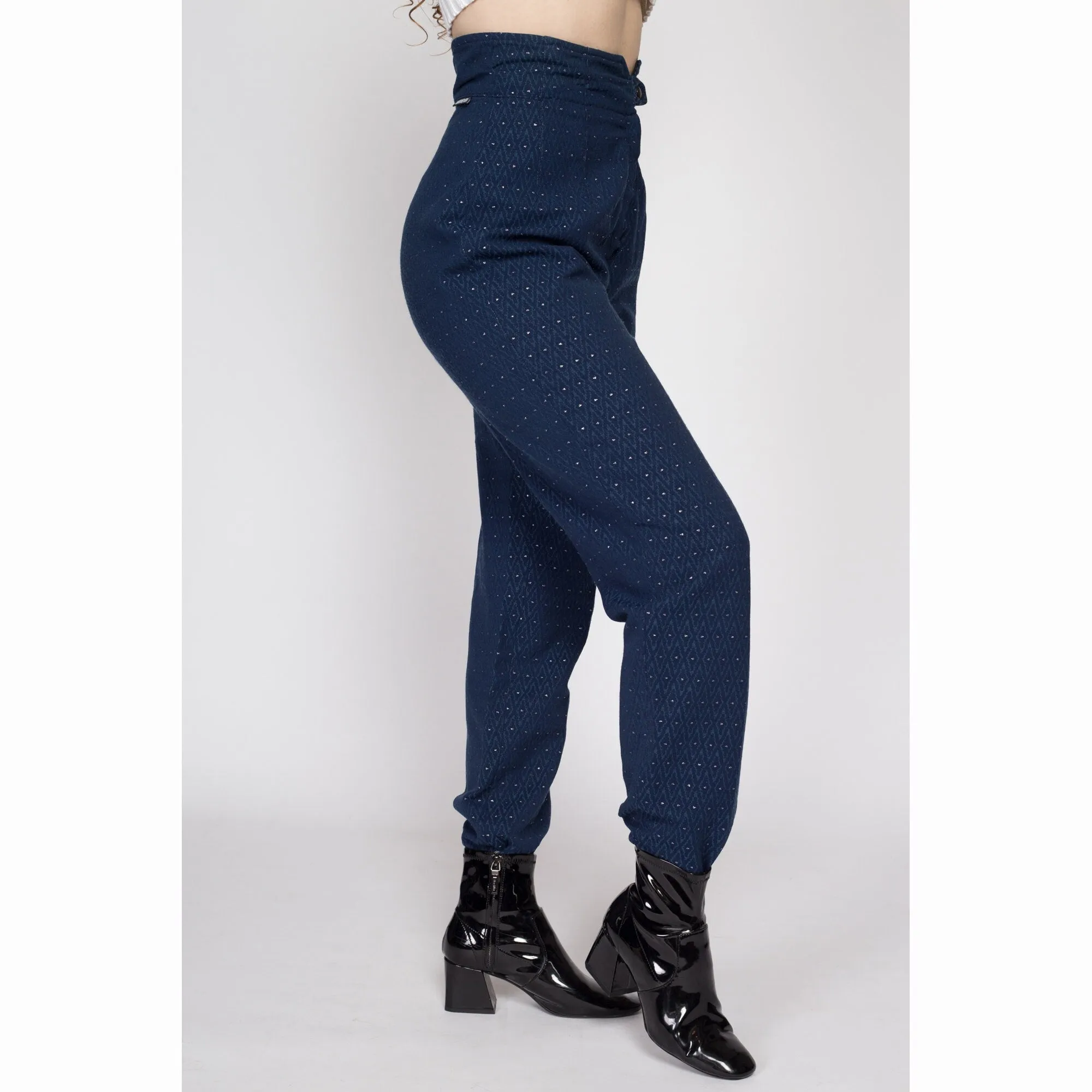 Medium 80s Obermeyer Navy Blue Metallic Stirrup Ski Pants
