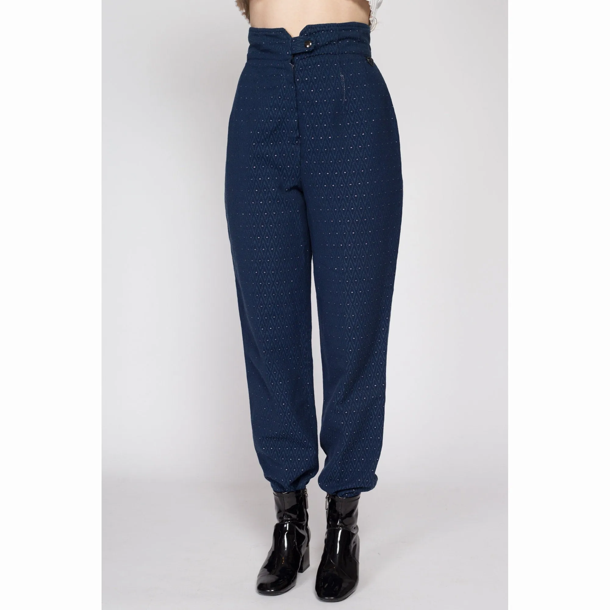 Medium 80s Obermeyer Navy Blue Metallic Stirrup Ski Pants