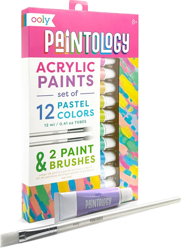 Ooly Paintology Acrylic Paints   2 Brushes - Pastel Colours