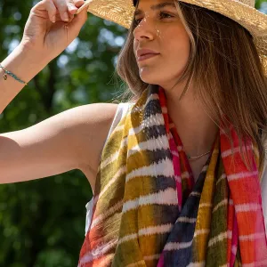 Organic cotton red mix batik stripe scarf